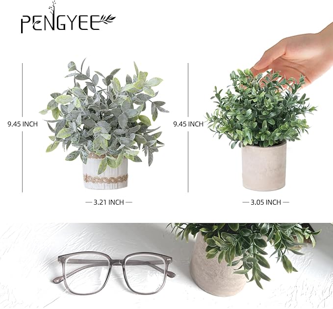 4 Pack Small Fake Plants for Home Decor, Rustic Artificial Plants Indoor in Pulp Pots, Faux Plants Indoor for Bathroom Kitchen Office Desk Shelf Farmhouse Room Decor