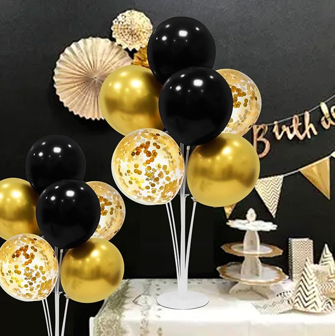 Black and Gold Party Decorations Balloon Stand Table Centerpieces for Birthday Wedding Retirement Anniversary Father's Day Halloween New Years Graduation Decorations 2025