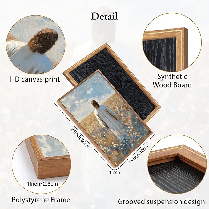 CHDITB Inspirational Jesus Framed Canvas Wall Art Set, Christian Spiritual Wall Decor, Modern Divine Artwork Painting, Vintage Religious Art Prints for Living Room Bedroom Church Decoration 16"x24"x3