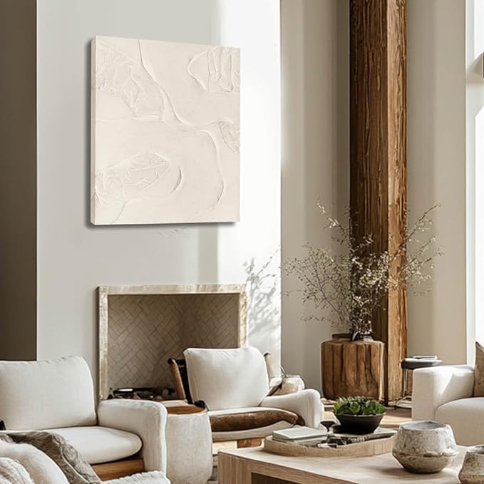 CHUDANHAO Beige Oil Paintings Textured Canvas Pictures Line Wall Decor Paintings 32"x40" Large Pictures for Living Room Bedroom Hotel