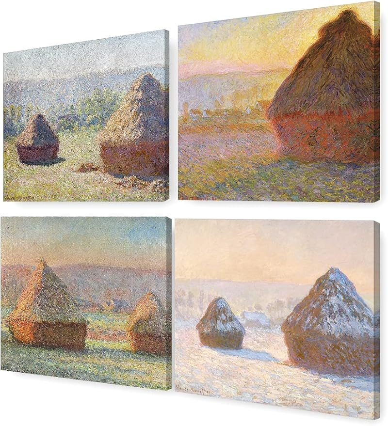 DECORARTS - Haystacks Series Series(Quadruple), Claude Monet Art Reproduction. Giclee Canvas Prints Wall Art for Home Decor 20x16, 4pcs/set