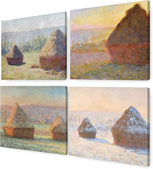 DECORARTS - Haystacks Series Series(Quadruple), Claude Monet Art Reproduction. Giclee Canvas Prints Wall Art for Home Decor 20x16, 4pcs/set
