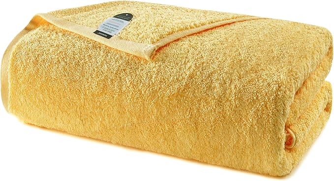 SEMAXE Yellow Bath Towel, 100% Cotton Towel with Hanging Loop, Hotel & Spa Quality Soft Absorbent Towel for Bathroom, Gift Box Packaging, 1 Pc Bath Towel, 55" L x 27" W