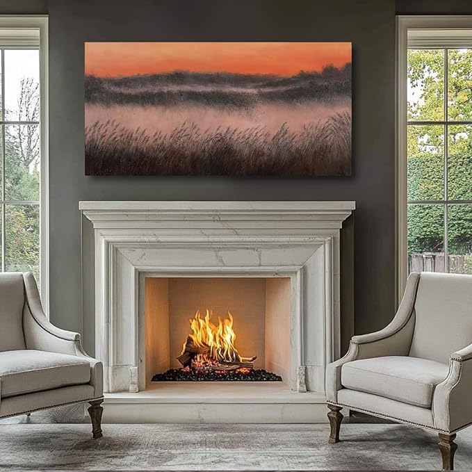 Plants Wall Art Golden Sunset Artwork Hillside Meadow Framed Wall Prints for Office Living Room Wall Decorations 24x48 Inch Hanging Wall Decor