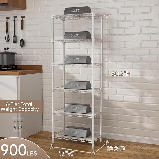 SINGAYE 6 Small Wire Shelves Kitchen Pantry Close Home Organizers and Storage Bathroom Shelf Laundry Room Organization Adjustable Book Metal Garage Shelving Unit