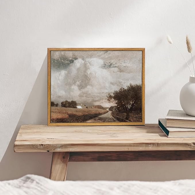 KBKBART Framed Canvas Wall Art, Vintage European Landscape Oil Painting, Rustic Farmhouse Country Landscape Print, Bathroom & Bedroom Living Room Decor (9"x11")