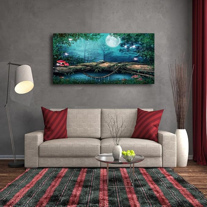 Lake Water Pictures Canvas Wall Art for Living room Bedroom Wall Decor,Tree Wall Art Print Paitnings for home Decor,Morden Artwork Dream Picture Moon Canvas Art Waterproof Stretched Ready to
