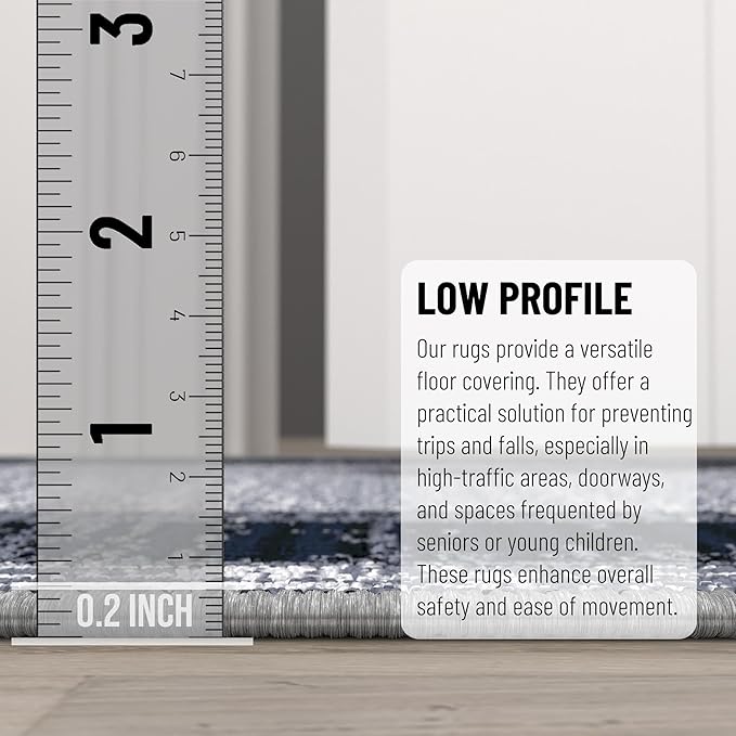 Ottomanson 2-Piece Kitchen Rug Set - Non Slip, Runner & Small Area Rug - Border - 20" x 59" & 2'3" x 3' - Durable, Stain Resistant for Entryway, Bedroom and Bathroom, Gray/Navy