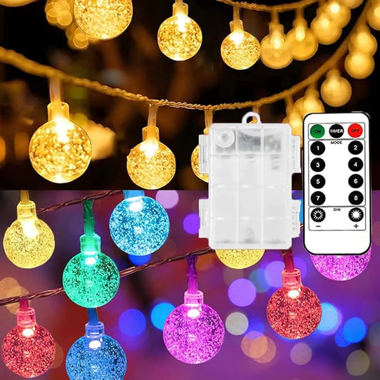Mocalido 40ft Globe String Lights Battery Operated Outdoor, 80 LEDs Hanging Lights with Remote, Warm White & Multicolor Waterproof Fairy Lights for Outside Indoor Camping Tent Decor
