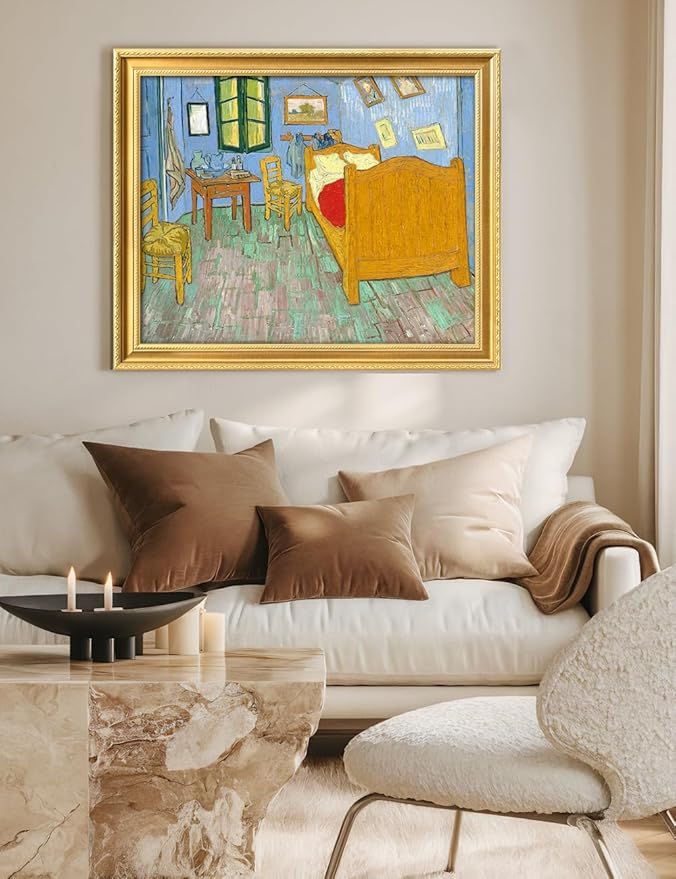 DECORARTS - Vincent van Gogh's Bedroom in Arles (Third Version). Museum-Quality Giclee Print on Cotton Canvas, Gold Solid Wood Frame, Framed Size: 34.75x28.75 in, Made in USA