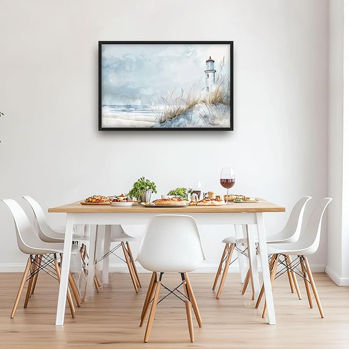 Flintis Large Lighthouse Wall Art Beach Lighthouse Pictures Wall Decor Abstract Nautical Canvas Painting Print Artwork Decoration Framed for Living Room Bathroom Master Bedroom 36L x 24W