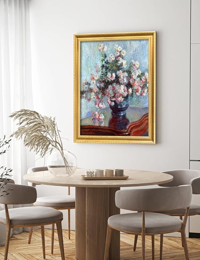 DECORARTS - Claude Monet Chrysanthemums 1882 Giclee Print with Gold Solid Wood Frame, Impressionist Large Framed Wall Art, Ready to Hang, Framed Size 28.75x34.75, Made in USA