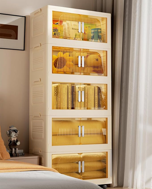 380QT Stackable Storage Bins with Lids 5 Pack, 95Gal Storage Containers with Smooth-Rolling Wheels, Plastic Closet Organizers and Storage, Collapsible Storage Bins for Home, Office and Dorm