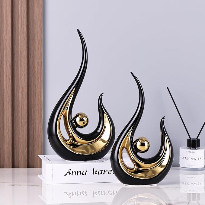 LCCCK Modern Abstract Art Home Decor Accent, Contemporary Statues Coffee Table Decor for Living Room, Table Centerpieces for Dining Room, Ceramic Sculptures and Gold Knick Knacks for TV Stand Decor