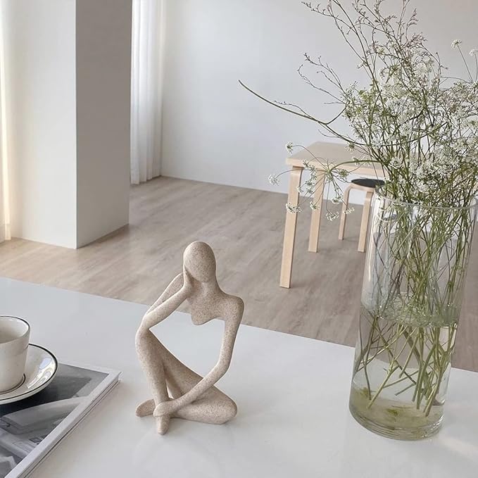 Abstract Style Thinker Sculptures, Sandstone Resin Thinker Statue Ornaments, Housewarming Gifts, Living Room Dining Desk Decorations(Right, Large)