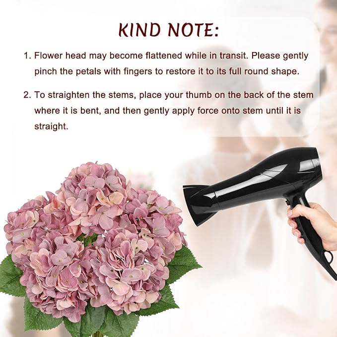 Pink Purple Hydrangea Artificial Flowers Large Artificial Hydrangeas Silk Flowers for Home Decor Indoor Wedding Flowers Bouquets Faux Flowers Kitchen Centerpiece Table Decorations