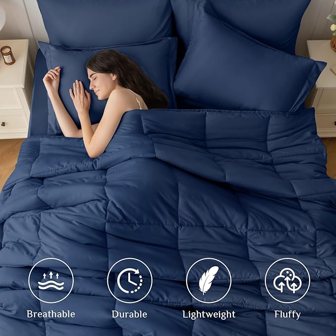JOLLYVOGUE Queen Comforter Set, Ultra-Soft Bed in a Bag Queen Size 7 Pieces, Oeko-TEX Certified Bedding Set with Down Alternative Comforter, Sheets, Pillowcases & Shams, Navy