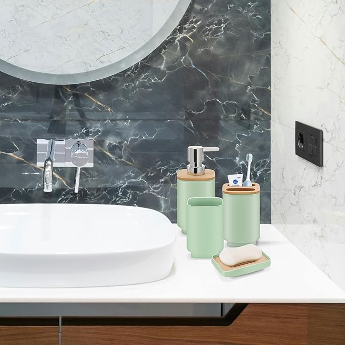 IMAVO Bathroom Accessories Set,Green Bathroom Set,11 Pieces Bathroom Accessory Set,Trash Can for Bathroom Accessories Décor and Housewarming Gifts