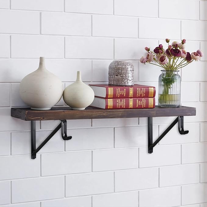 HOME MASTER HARDWARE Heavy Duty Closet Shelf Rod Brackets 10 Pack,Wall Mounted Closet Shelves Support Brace with Hook,10-3/4 in Black Bracket with Screws