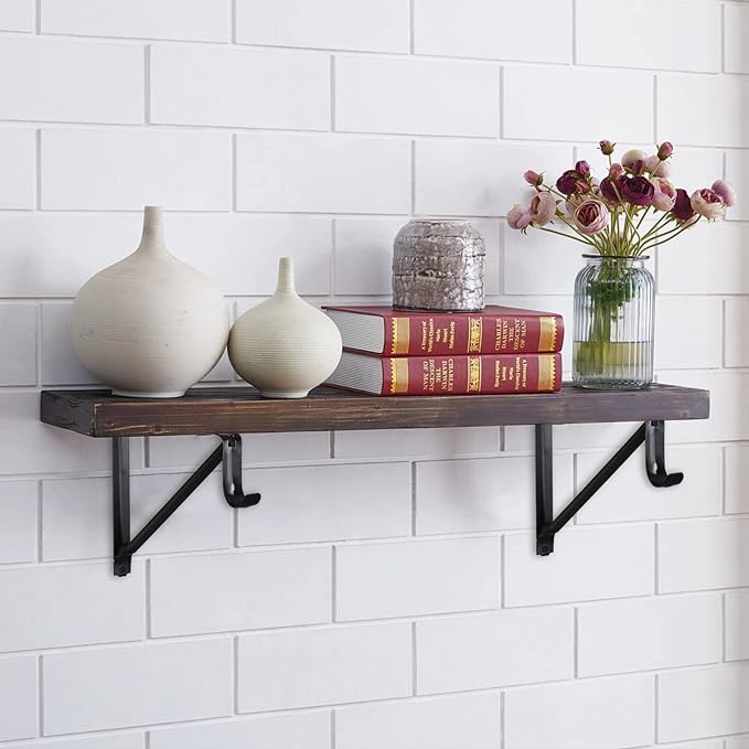 HOME MASTER HARDWARE Heavy Duty Closet Shelf Rod Brackets, Wall Mounted Closet Shelves Bracket with Rod Shelving Support, Black with Screws 4 Pack