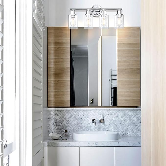4-Light Chrome Bathroom Light Fixture Over Mirror,4-Light Chrome Vanity Lights for Bathroom Wall Light 4 Bulb