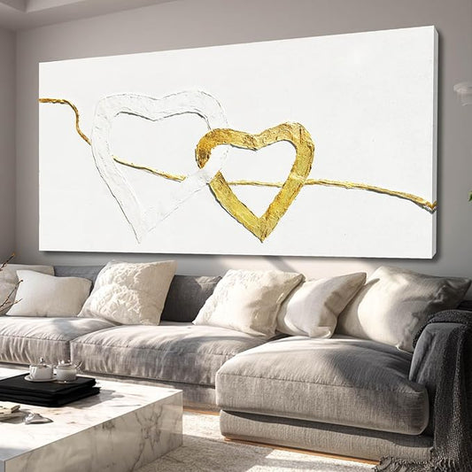 GAIDUOMAI White and Gold Abstract Wall Art Minimalist Wall Decor Heart Painting Living Room Canvas Picture Line Art for Bedroom 29x58 Inch Gallery Wall Art
