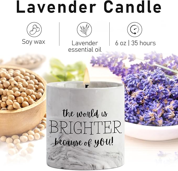 FreeJac Friendship Lavender Candle - Thank You Gift for Women, Moms, Best Friends & Teachers - 6 Oz Inspirational Lavender Candle Jar