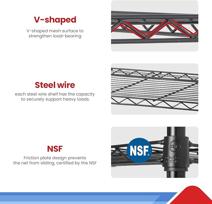 6 Tier Adjustable Metal Shelf Wire Shelving Unit Storage with Wheels 2100LBS Capacity 18" D x 48" W x 82" H for Restaurant Garage Pantry Kitchen Garage Rack,Black