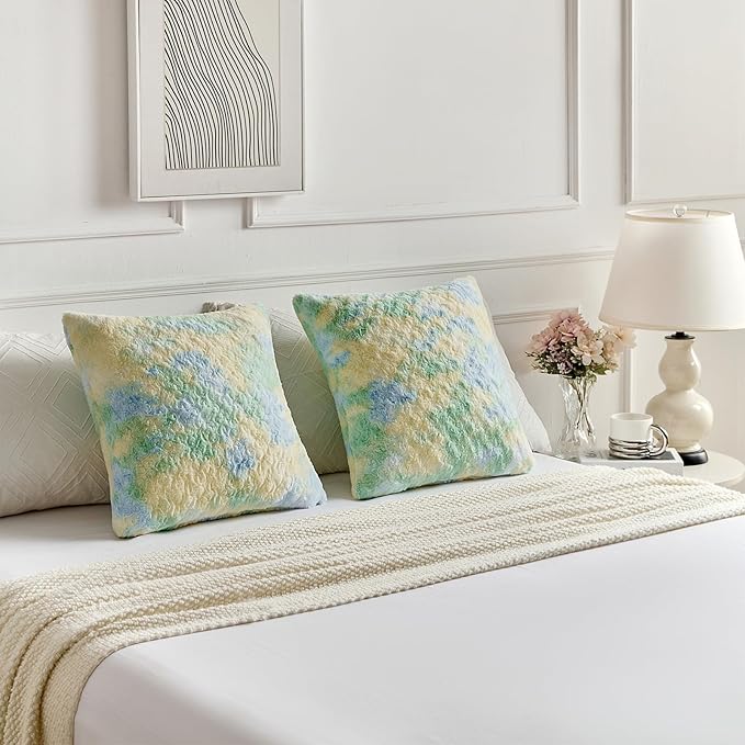 FUTEI Green Decorative Throw Pillow Covers 12x20 Inch Set of 2,Soft Cozy Colorful Rose Swirl Texture Pillowcase,Modern Home Decor for Couch Sofa Bed Living Room