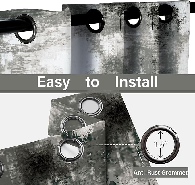 Asuexpect Abstract Curtains 2 Panels Abstract Rust Curtain Room Darkening Grommet Window Treatments Modern Decorative for Bedroom Living Room, 52x84 Inches, Black Grey