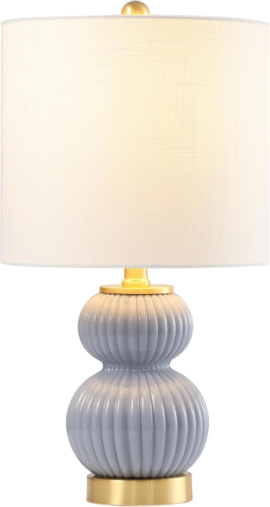 JONATHAN Y JYL1099C Daphne 20" Contemporary Transitional Metal/Glass Ribbed Gourd LED Table Lamp Bedroom, Living Room, Office, Dining Room, Gray/Brass Gold