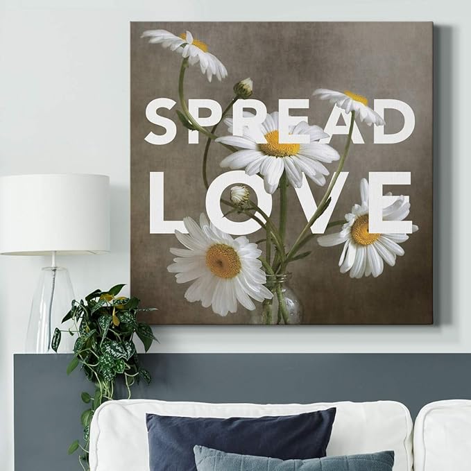 Square Premium Gallery Wrapped Canvas Flower Multicolor Wall Art Abstract Floral Romance Modern Pictures Print for Home Office, Ready to Hang