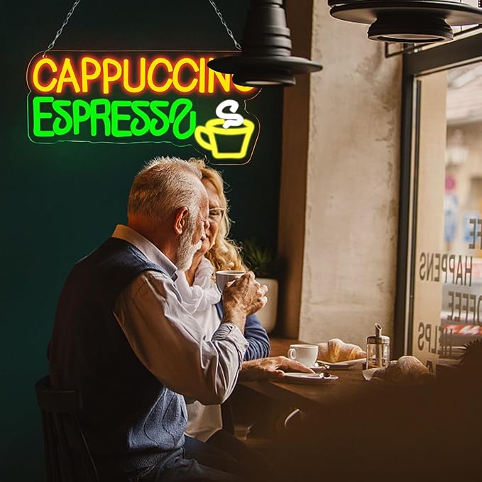 Balanar Cappuccino Espresso Neon Signs Beer Bar Sign Led Lights for Coffee Bar Wall Decor Bistro Cafe Shop Man Cave Party Christmas Gift 16.1 * 7.7inch