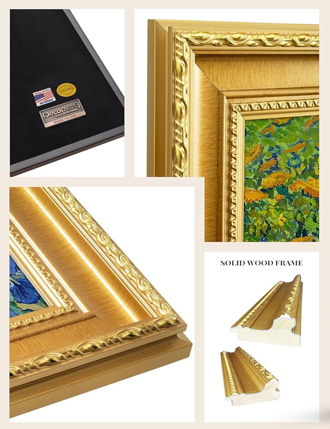 DECORARTS - Irises in the Garden by Vincent Van Gogh. Giclee Print on Acid-Free Canvas in Gold Solid Wood Frame. Picture Size: 20x16, Total Size: 24.75x20.75, Made in USA