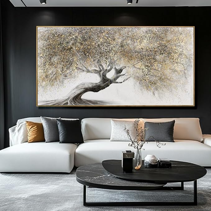 Tree Pictures Wall Decor Gold Canvas Paintings Plant Pictures Wall Art 24"x48" Landscape Decorative Prints for Bedroom Office