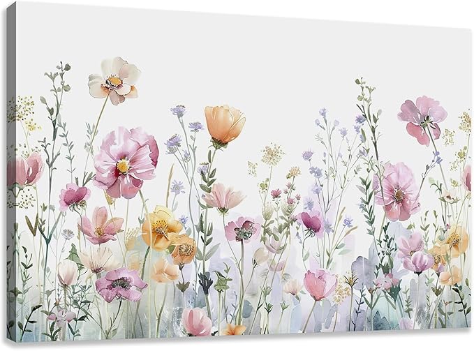 Tucai Decor Floral Wall Art Pink Yellow Purple Flowers Canvas art for Living Room Bedroom Office Watercolor wildflowers Art Prints 32 x 48 inches Ready to Hang