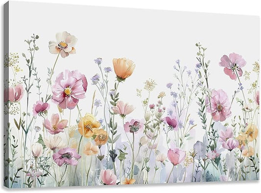 Tucai Decor Floral Wall Art Pink Yellow Purple Flowers Canvas art for Living Room Bedroom Office Watercolor wildflowers Art Prints 32 x 48 inches Ready to Hang