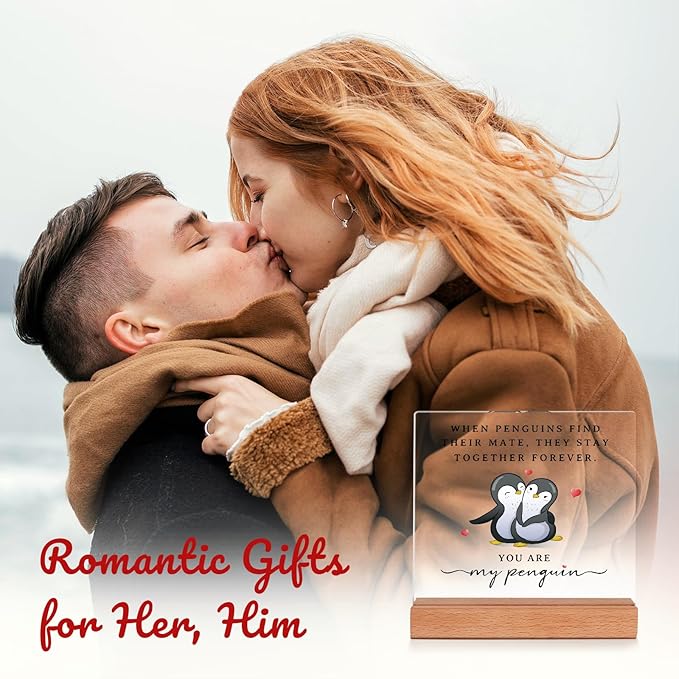 SteadStyle Gifts for Him Her Boyfriend Girlfriend, Romantic Acrylic Plaque Penguin Present, Wedding Anniversary Birthday Gifts for Women Men, Christmas I Love You Gift for Couples Wife Husband