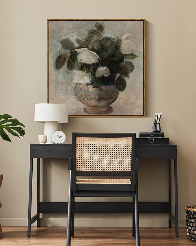 InSimSea Square Framed Canvas Wall Art, Flowers Decor Flowers in Vase Paintings Wall Art, Floral Pictures Wall Decor for Bedroom Bathroom, Kitchen Office Living Room Wall Decoration 24"x24"