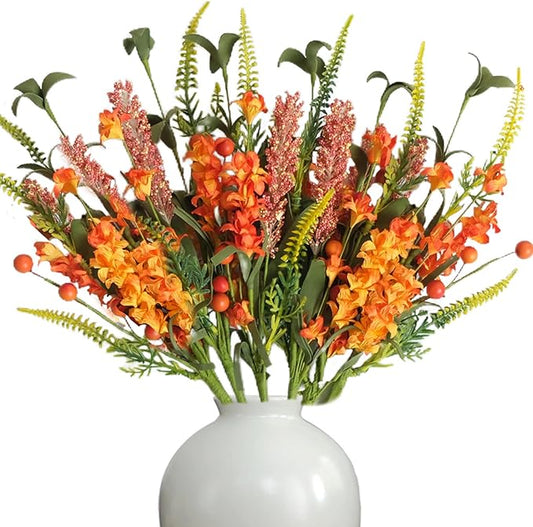 Egolot Fall Orange Yellow Forsythia Flowers Picks with Orange Gradient Berries Set for Indoor Outdoor Centerpieces, Autumn Flower Picks Bouquet for Indoor Outdoor Vase Home Decor