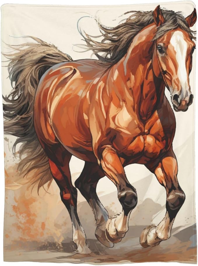 Horse Blanket for Boys Men Adults Fleece Flannel Running Horse Comfy Lightweight Throw Blankets for Couch Travel Bedding Decor 60x50 inch