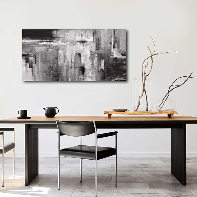 XIANSHOU Abstract Canvas Painting Modern Home Decor Black Art Picture Ready to Hang for Living Room Bedroom Office Wall Decor 20x40 Inch