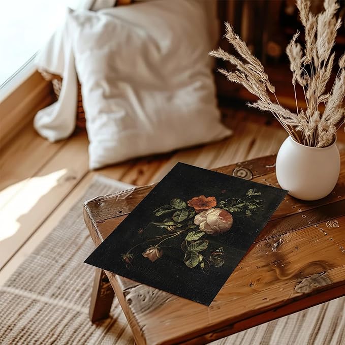 RETRART Vintage Wall Art, Vintage Floral Wall Art Prints - Moody Dark Academia Decor for Rustic Aesthetic - 11" x 14" Unframed Canvas Prints for Bedroom Living Room Bathroom Wall Decor