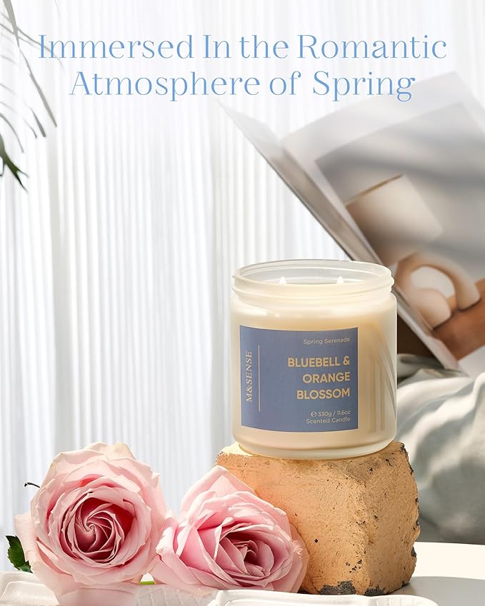 M&SENSE Bluebell Orange Blossom Scented Candle - 11.6oz Natural Soy Wax 70-Hour Burn Time Long Lasting Non Toxic 2 Wick Candle for Spring & Home Decor Slow-Burning Aromatherapy Gifts