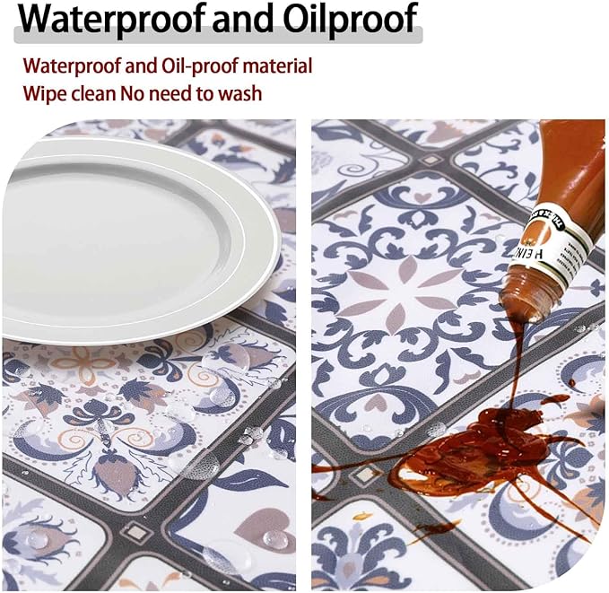 Fitted Farmhouse Round Tablecloth for 36-44" Tables Stain Resistant Vinyl Manteles Redondos para Mesa Apartment Kitchen Equipment Camping Picnic Products Womens Mens Cool Useful Gift Ideas