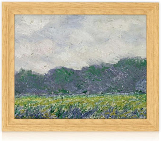 Brivoria Framed Canvas Wall Art Vintage Decor, Impressionist Meadow with Yellow Irises Bold Brushwork and Tree Line for Hallway Dining Room or Nature-Inspired Wall Decoration, 13"x16"
