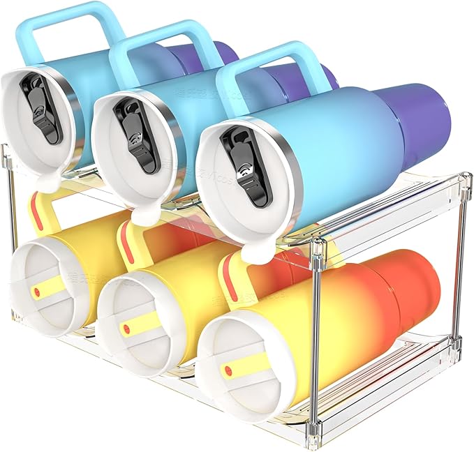 Yieach 2 Tier Stackable Water Bottle Organizer for Kitchen Cabinets,Countertop,Large Compartment Water Bottle Storage Rack for 40oz Yeti,Stanley Cup,Waterbottle and Other Tumbler Organizer,Wine Rack