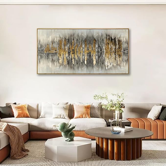 Abstract Wall Art for Living room Bedroom Framed Wall Decor Golden Wall Art Morden Inspirational Pictures Artwork 2.7cm Thick Frame,20 * 40inch