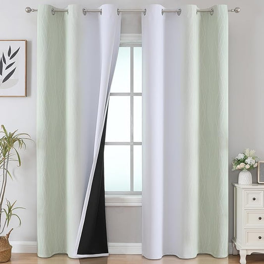 Estelar Textiler Sage and Greyish White Room Darkening Blackout Curtains 84 Inch Length 2 Panels Set for Living Room, Thermal Insulated Ombre Light Blocking Grommet Blackout Drapes for Bedroom,42Wx84L