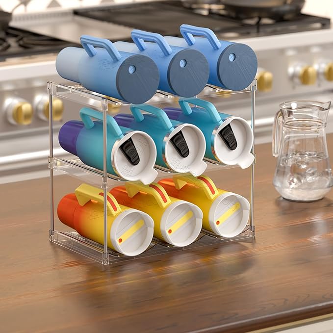 Yieach 4 Tier Stackable Water Bottle Organizer for Kitchen Cabinets,Countertop,Large Compartment Water Bottle Storage Rack for 40oz Yeti,Stanley Cup,Waterbottle and Other Tumbler Organizer,Wine Rack